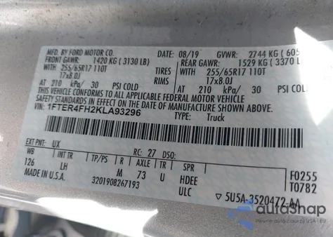 2019 Ford Ranger Xlt z USA, uszkodzony, nr VIN 1FTER4FH2KLA93296